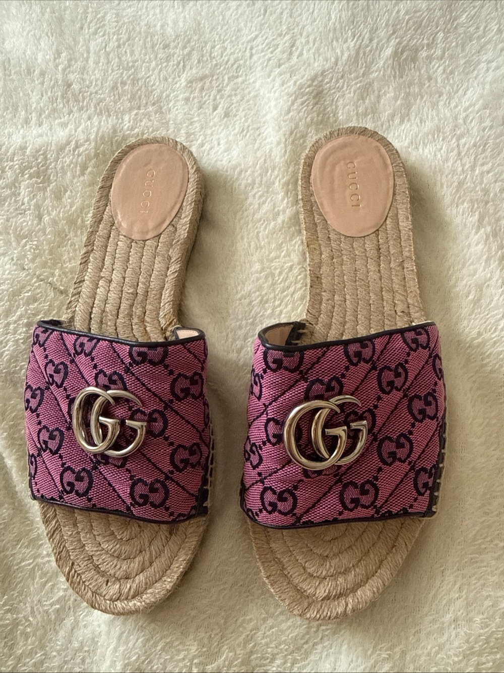 Gucci Double G GG Canvas Espadrille Slides Pink, Size EU 40. Us 9.5-10 Sandals